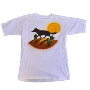 Vintage Healthknit Coyote Desert Graphic T-Shirt White Single Stitch Mens M